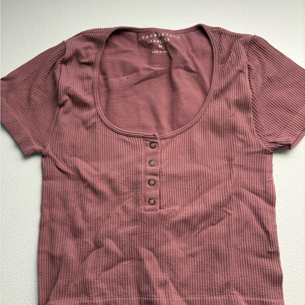 Aeropostale Pink Ribbed Short Sleeve T-Shirt